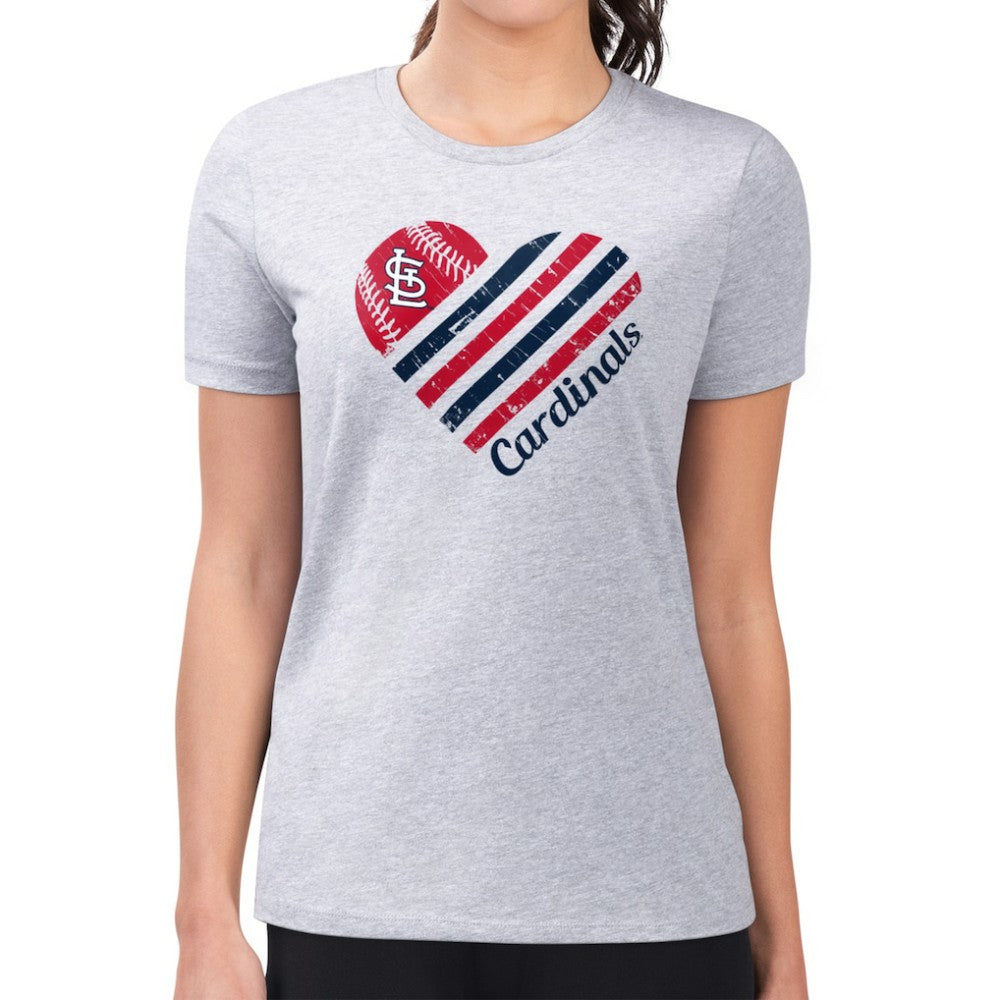 St. Louis Cardinals G-III 4Her by Carl Banks Women's Super-Slim Fit Lightweight Heart Graphic T-Shirt Heather Gray