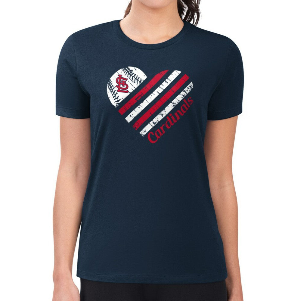 St. Louis Cardinals G-III 4Her by Carl Banks Women's Super-Slim Fit Lightweight Heart Graphic T-Shirt Navy