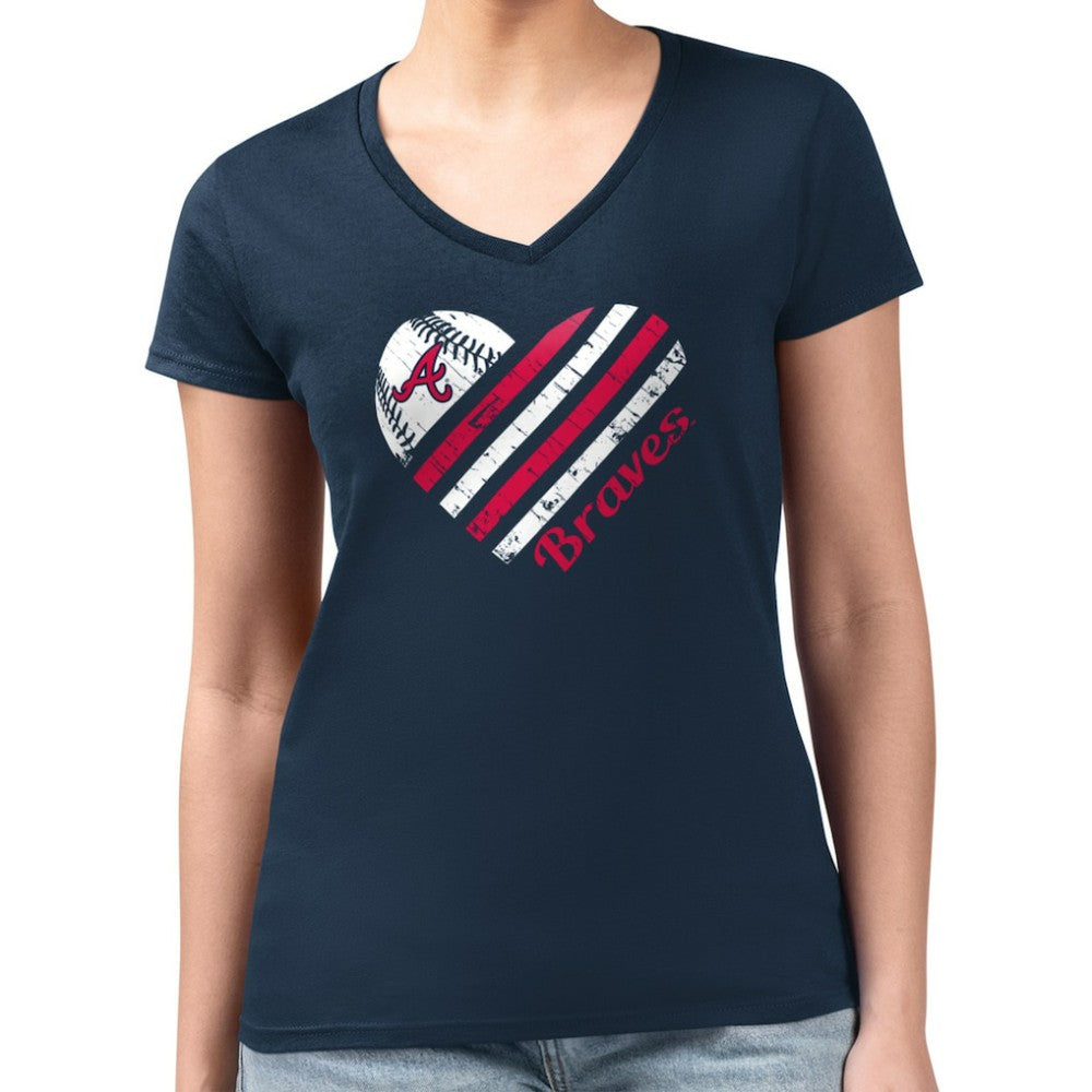 Atlanta Braves G-III 4Her by Carl Banks Women's Super-Slim Fit Lightweight Heart V-Neck T-Shirt Navy
