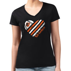 Baltimore Orioles G-III 4Her by Carl Banks Women's Super-Slim Fit Lightweight Heart V-Neck T-Shirt Black