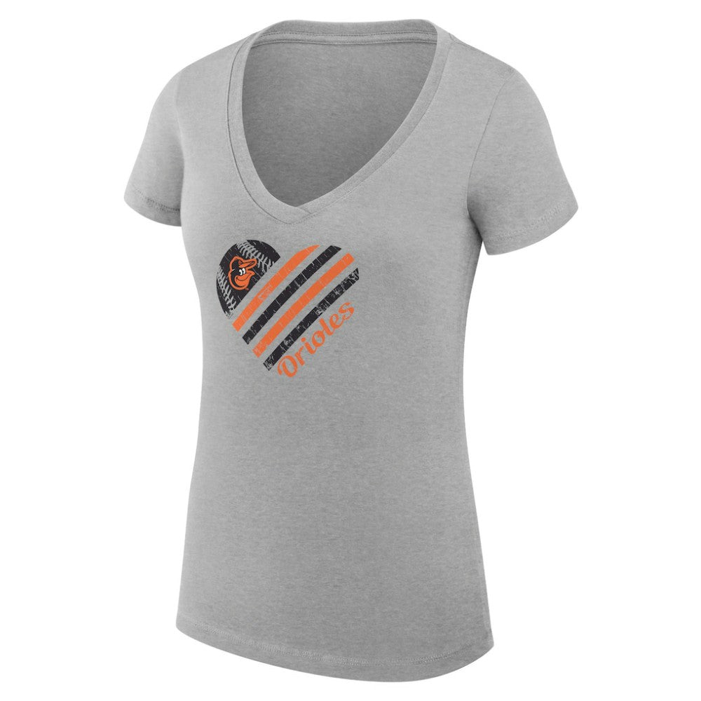 Baltimore Orioles G-III 4Her by Carl Banks Women's Super-Slim Fit Lightweight Heart V-Neck T-Shirt Heather Gray