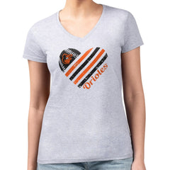 Baltimore Orioles G-III 4Her by Carl Banks Women's Super-Slim Fit Lightweight Heart V-Neck T-Shirt Heather Gray