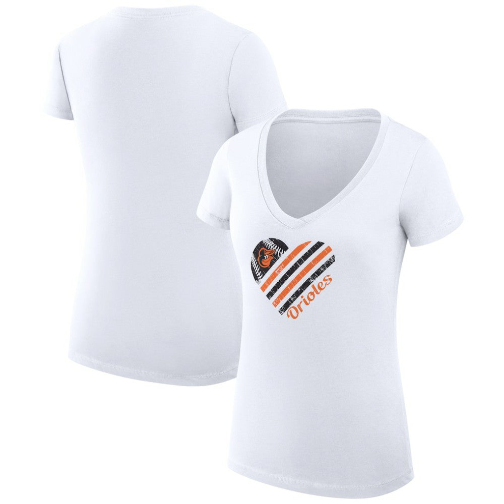 Baltimore Orioles G-III 4Her by Carl Banks Women's Super-Slim Fit Lightweight Heart V-Neck T-Shirt White