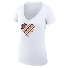 Baltimore Orioles G-III 4Her by Carl Banks Women's Super-Slim Fit Lightweight Heart V-Neck T-Shirt White