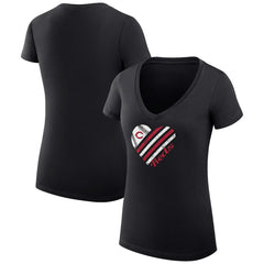 Cincinnati Reds G-III 4Her by Carl Banks Women's Super-Slim Fit Lightweight Heart V-Neck T-Shirt Black