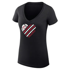 Cincinnati Reds G-III 4Her by Carl Banks Women's Super-Slim Fit Lightweight Heart V-Neck T-Shirt Black