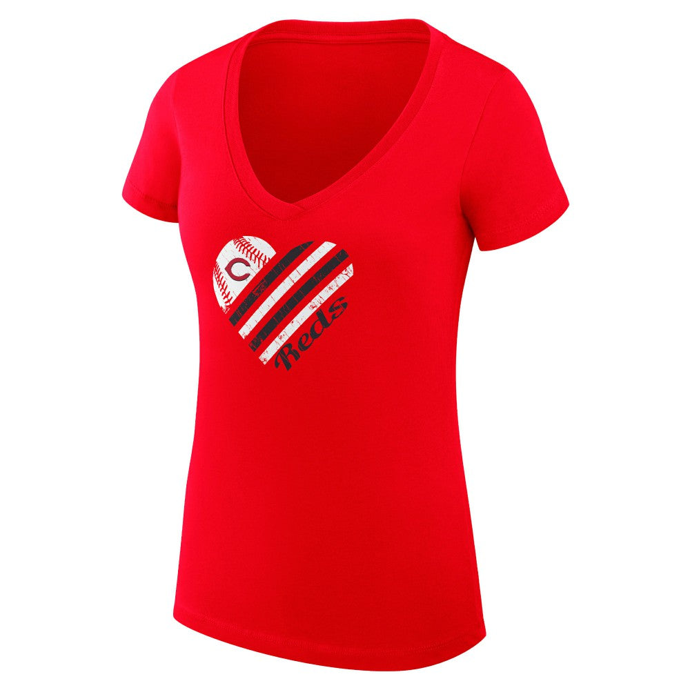 Cincinnati Reds G-III 4Her by Carl Banks Women's Super-Slim Fit Lightweight Heart V-Neck T-Shirt Red