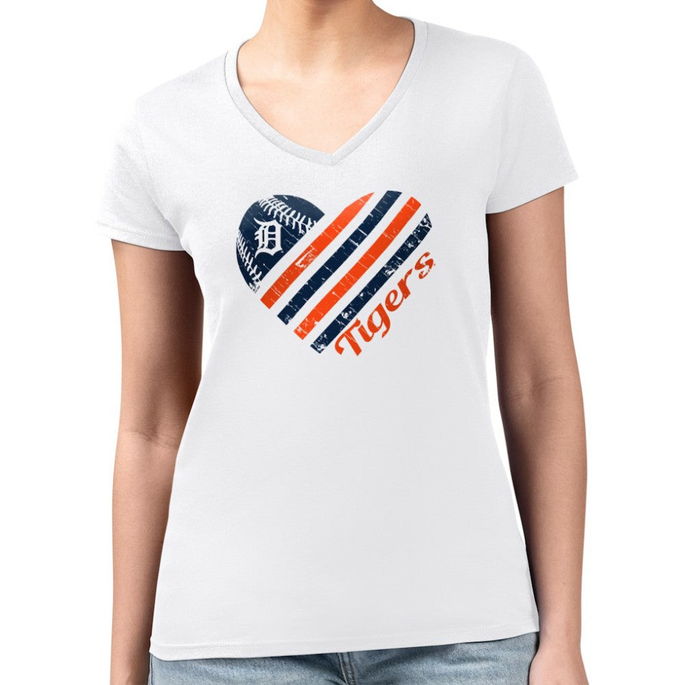 Detroit Tigers G-III 4Her by Carl Banks Women's Super-Slim Fit Lightweight Heart V-Neck T-Shirt White