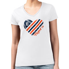 Detroit Tigers G-III 4Her by Carl Banks Women's Super-Slim Fit Lightweight Heart V-Neck T-Shirt White