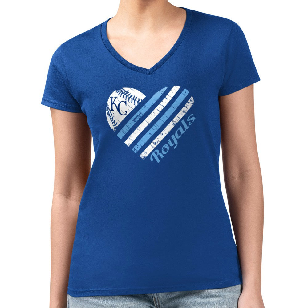 Kansas City Royals G-III 4Her by Carl Banks Women's Super-Slim Fit Lightweight Heart V-Neck T-Shirt Royal