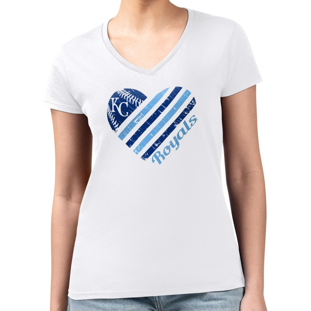 Kansas City Royals G-III 4Her by Carl Banks Women's Super-Slim Fit Lightweight Heart V-Neck T-Shirt White
