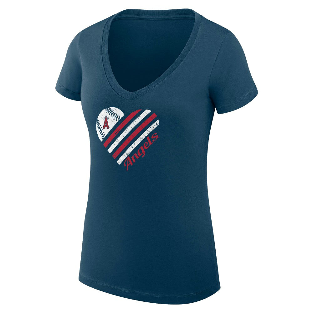 Los Angeles Angels G-III 4Her by Carl Banks Women's Super-Slim Fit Lightweight Heart V-Neck T-Shirt Navy