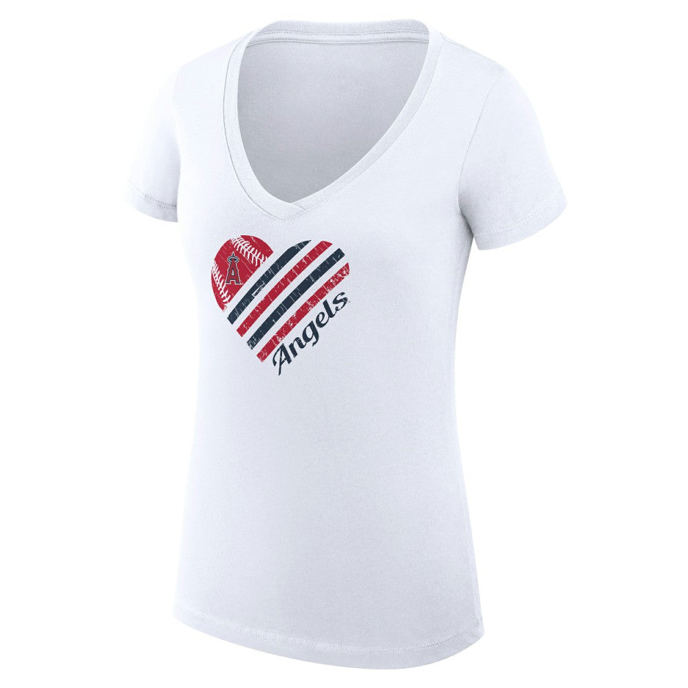 Los Angeles Angels G-III 4Her by Carl Banks Women's Super-Slim Fit Lightweight Heart V-Neck T-Shirt White