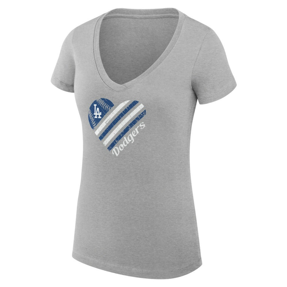 Los Angeles Dodgers G-III 4Her by Carl Banks Women's Super-Slim Fit Lightweight Heart V-Neck T-Shirt Heather Gray