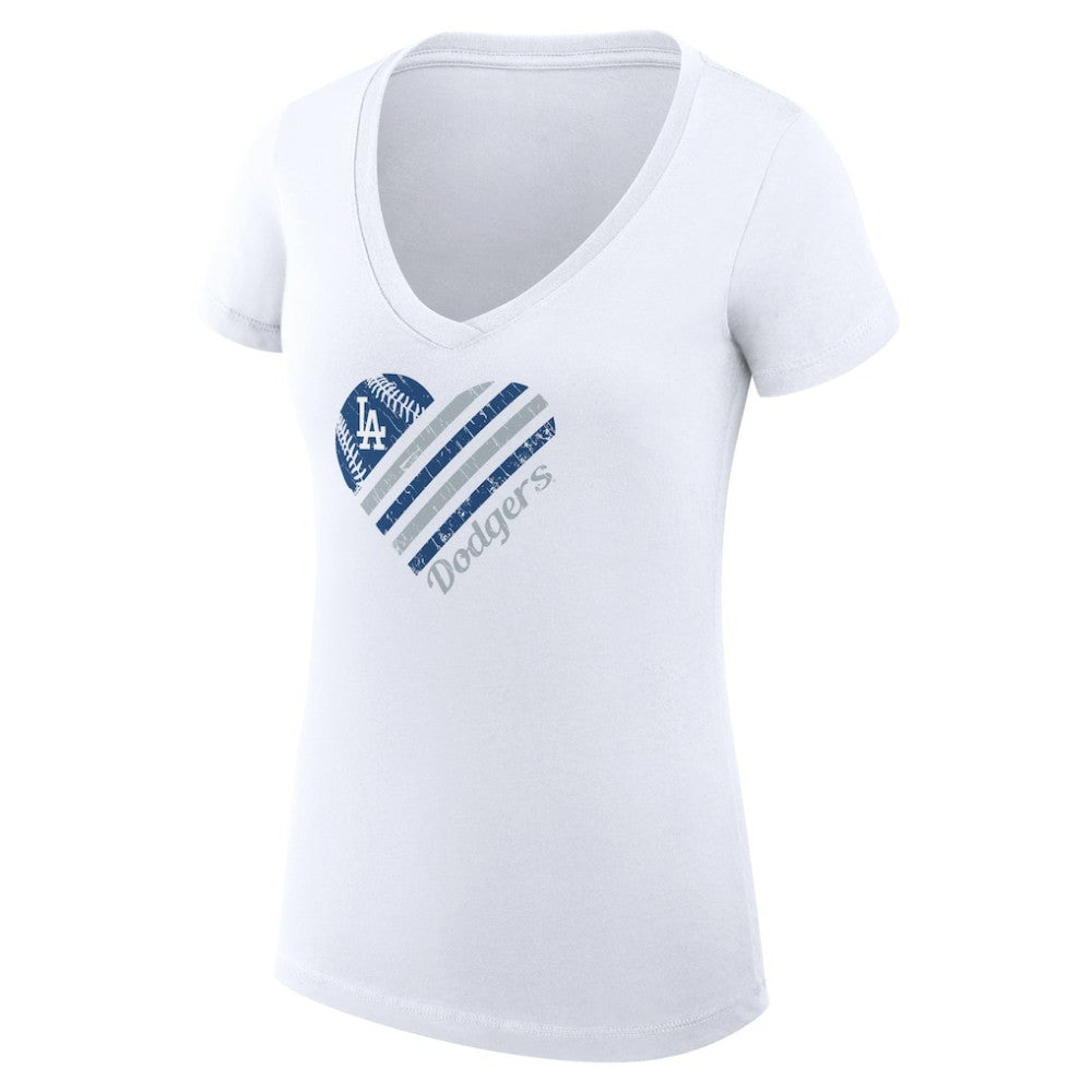 Los Angeles Dodgers G-III 4Her by Carl Banks Women's Super-Slim Fit Lightweight Heart V-Neck T-Shirt White