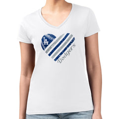 Los Angeles Dodgers G-III 4Her by Carl Banks Women's Super-Slim Fit Lightweight Heart V-Neck T-Shirt White