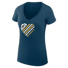 Milwaukee Brewers G-III 4Her by Carl Banks Women's Super-Slim Fit Lightweight Heart V-Neck T-Shirt Navy