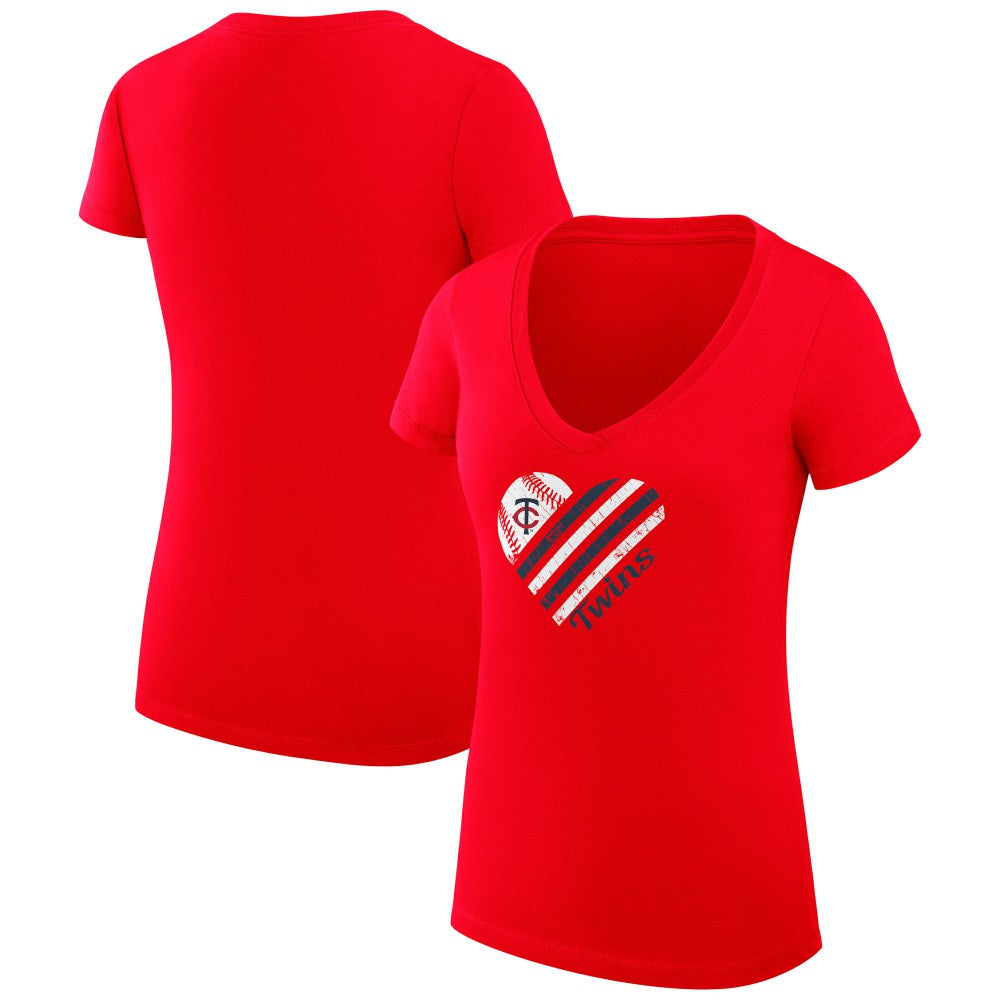 Minnesota Twins G-III 4Her by Carl Banks Women's Super-Slim Fit Lightweight Heart V-Neck T-Shirt Red