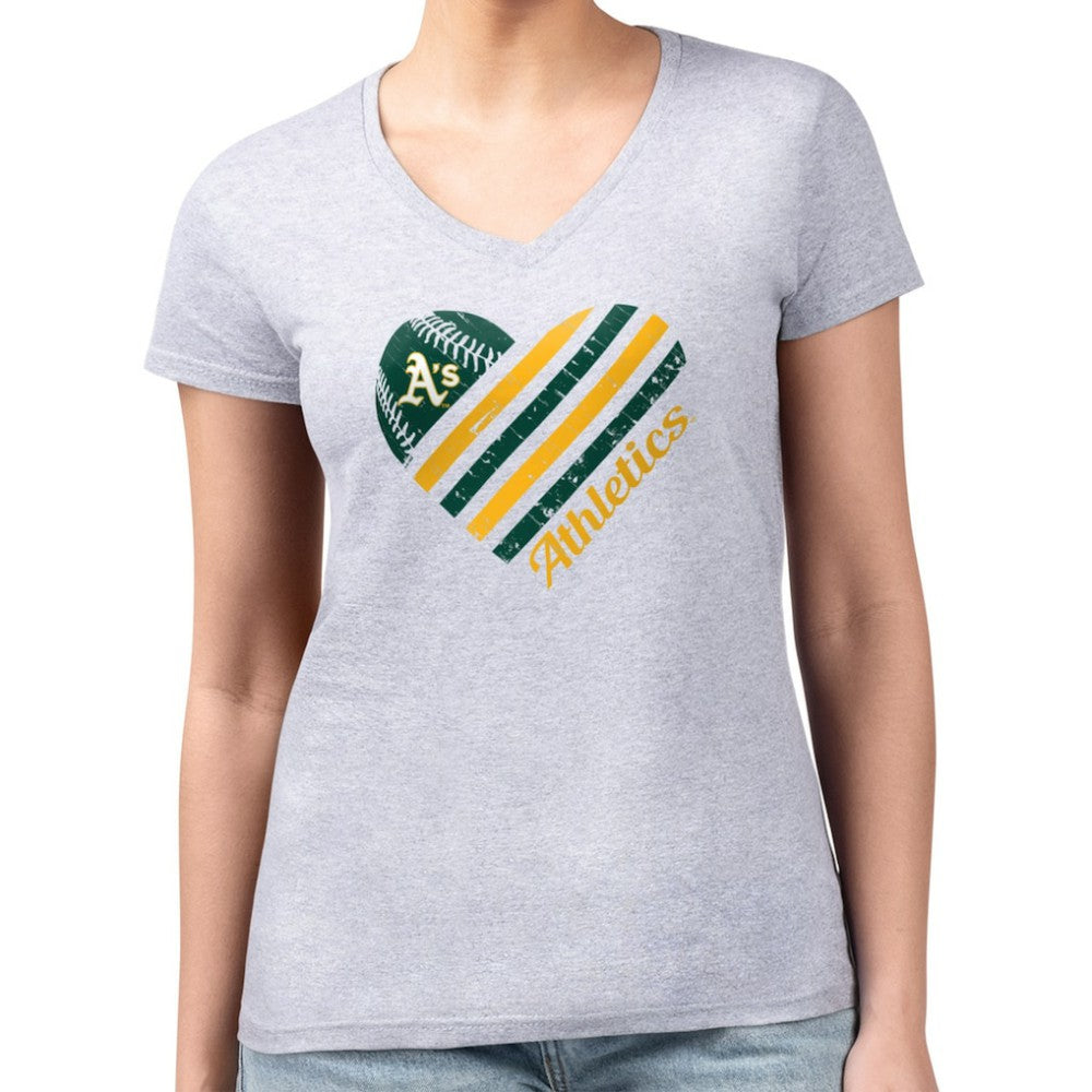 Athletics G-III 4Her by Carl Banks Women's Super-Slim Fit Lightweight Heart V-Neck T-Shirt Heather Gray
