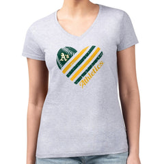 Athletics G-III 4Her by Carl Banks Women's Super-Slim Fit Lightweight Heart V-Neck T-Shirt Heather Gray