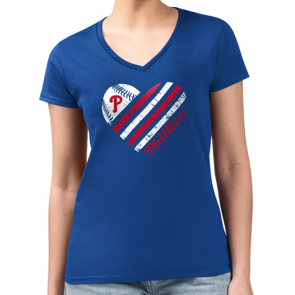 Philadelphia Phillies G-III 4Her by Carl Banks Women's Super-Slim Fit Lightweight Heart V-Neck T-Shirt Royal