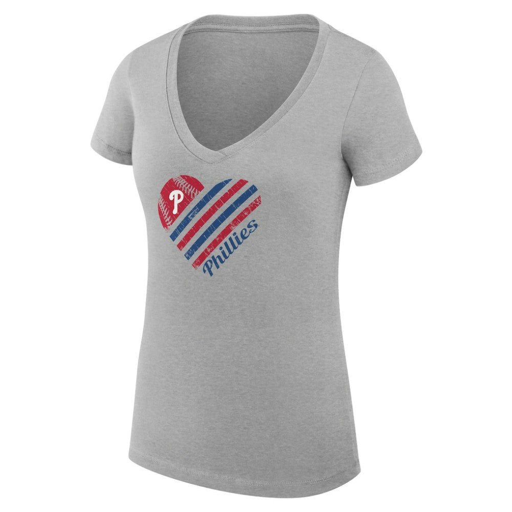 Philadelphia Phillies G-III 4Her by Carl Banks Women's Super-Slim Fit Lightweight Heart V-Neck T-Shirt Heather Gray