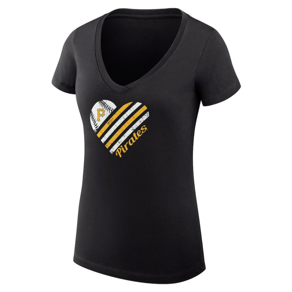 Pittsburgh Pirates G-III 4Her by Carl Banks Women's Super-Slim Fit Lightweight Heart V-Neck T-Shirt Black