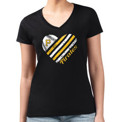 Pittsburgh Pirates G-III 4Her by Carl Banks Women's Super-Slim Fit Lightweight Heart V-Neck T-Shirt Black