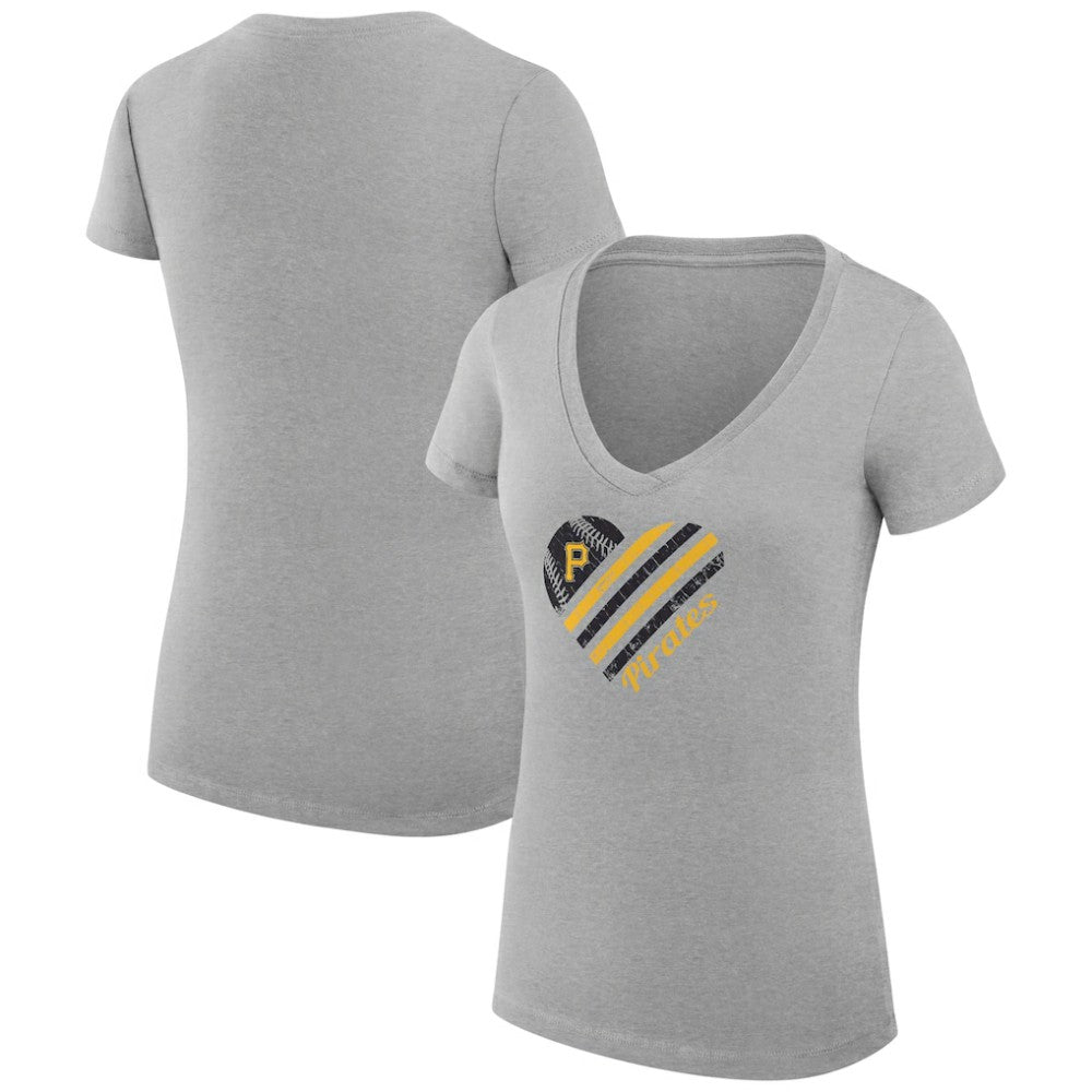 Pittsburgh Pirates G-III 4Her by Carl Banks Women's Super-Slim Fit Lightweight Heart V-Neck T-Shirt Heather Gray