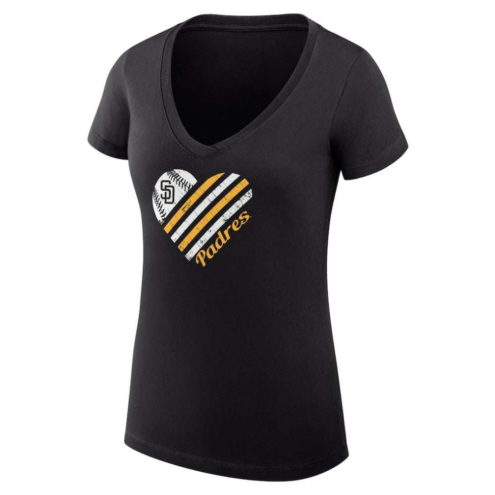 San Diego Padres G-III 4Her by Carl Banks Women's Super-Slim Fit Lightweight Heart V-Neck T-Shirt Black