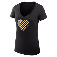 San Diego Padres G-III 4Her by Carl Banks Women's Super-Slim Fit Lightweight Heart V-Neck T-Shirt Black