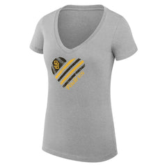 San Diego Padres G-III 4Her by Carl Banks Women's Super-Slim Fit Lightweight Heart V-Neck T-Shirt Heather Gray