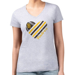 San Diego Padres G-III 4Her by Carl Banks Women's Super-Slim Fit Lightweight Heart V-Neck T-Shirt Heather Gray