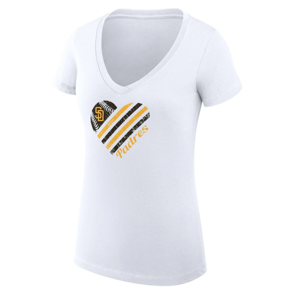 San Diego Padres G-III 4Her by Carl Banks Women's Super-Slim Fit Lightweight Heart V-Neck T-Shirt White