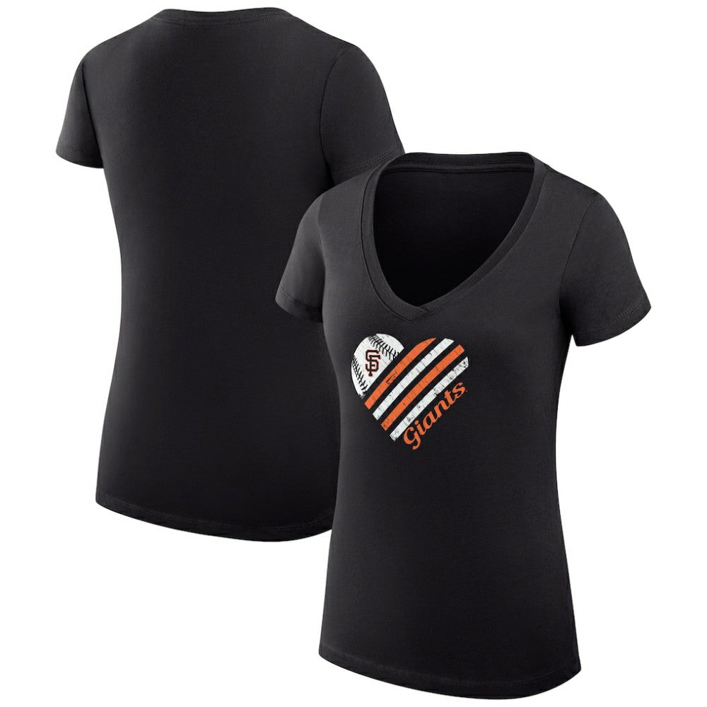 San Francisco Giants G-III 4Her by Carl Banks Women's Super-Slim Fit Lightweight Heart V-Neck T-Shirt Black