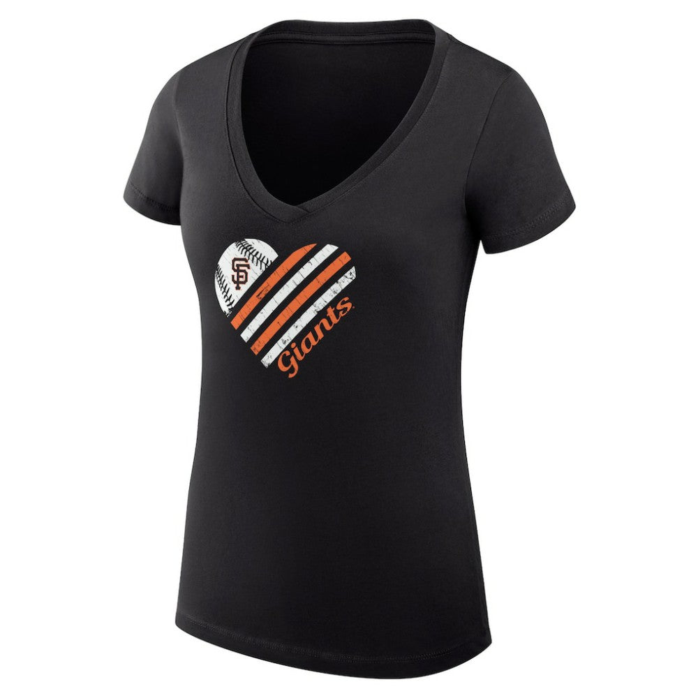 San Francisco Giants G-III 4Her by Carl Banks Women's Super-Slim Fit Lightweight Heart V-Neck T-Shirt Black