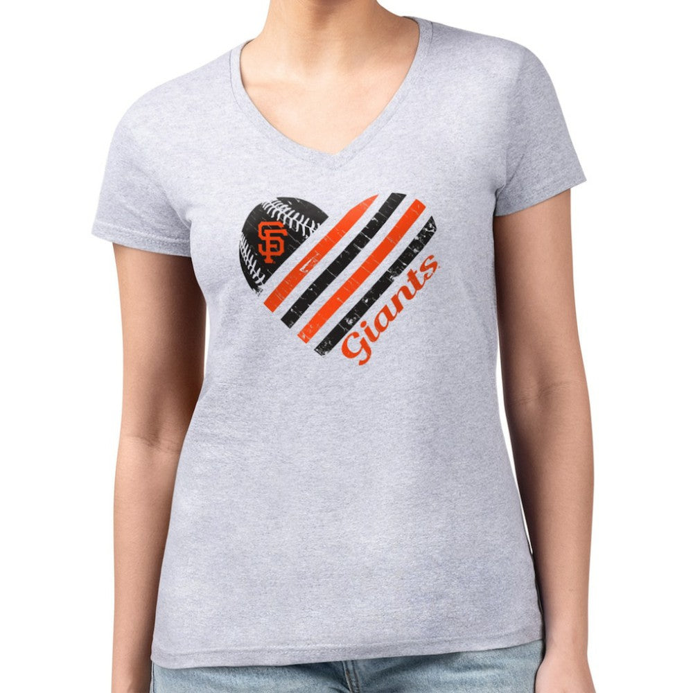 San Francisco Giants G-III 4Her by Carl Banks Women's Super-Slim Fit Lightweight Heart V-Neck T-Shirt Heather Gray