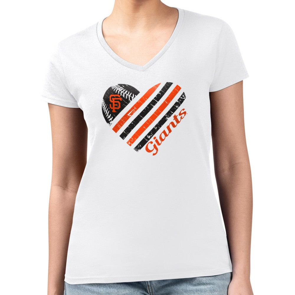 San Francisco Giants G-III 4Her by Carl Banks Women's Super-Slim Fit Lightweight Heart V-Neck T-Shirt White