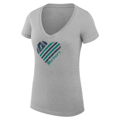 Seattle Mariners G-III 4Her by Carl Banks Women's Super-Slim Fit Lightweight Heart V-Neck T-Shirt Heather Gray