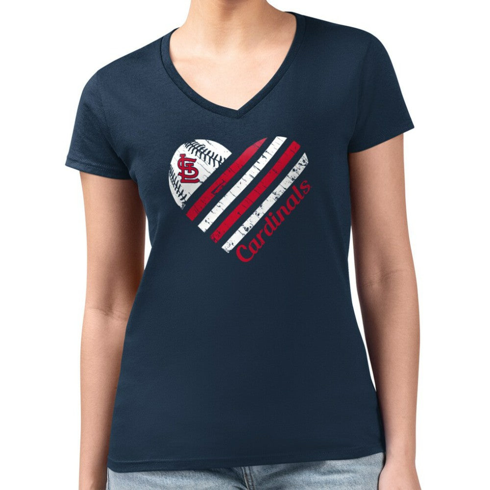 St. Louis Cardinals G-III 4Her by Carl Banks Women's Super-Slim Fit Lightweight Heart V-Neck T-Shirt Navy