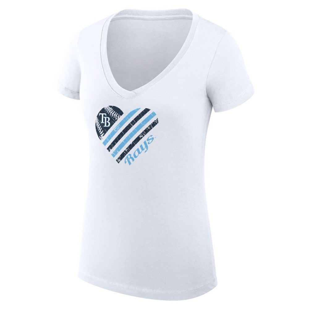 Tampa Bay Rays G-III 4Her by Carl Banks Women's Super-Slim Fit Lightweight Heart V-Neck T-Shirt White