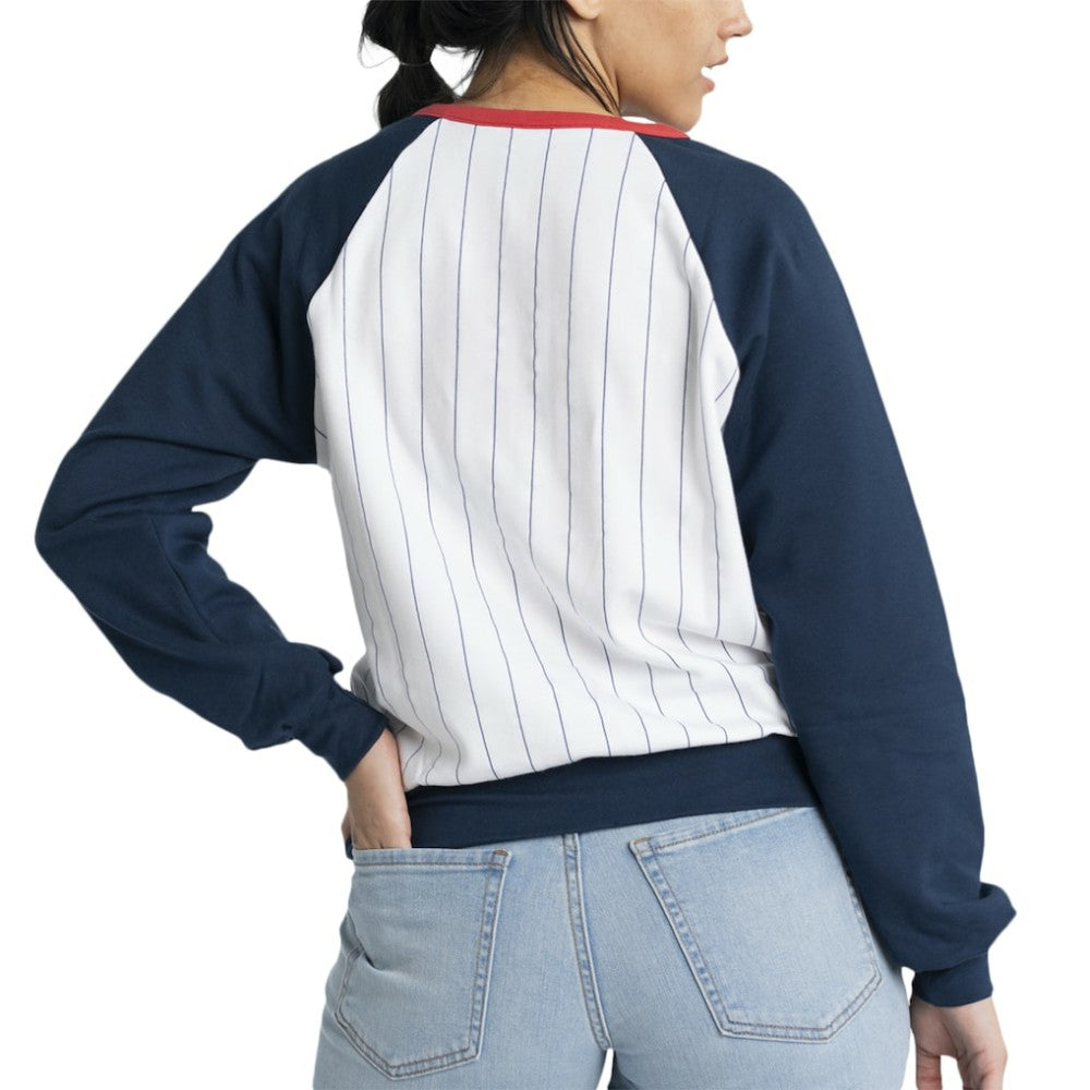 Atlanta Braves Lusso Women's Mack Fleece V-Neck Pullover Top White/Navy
