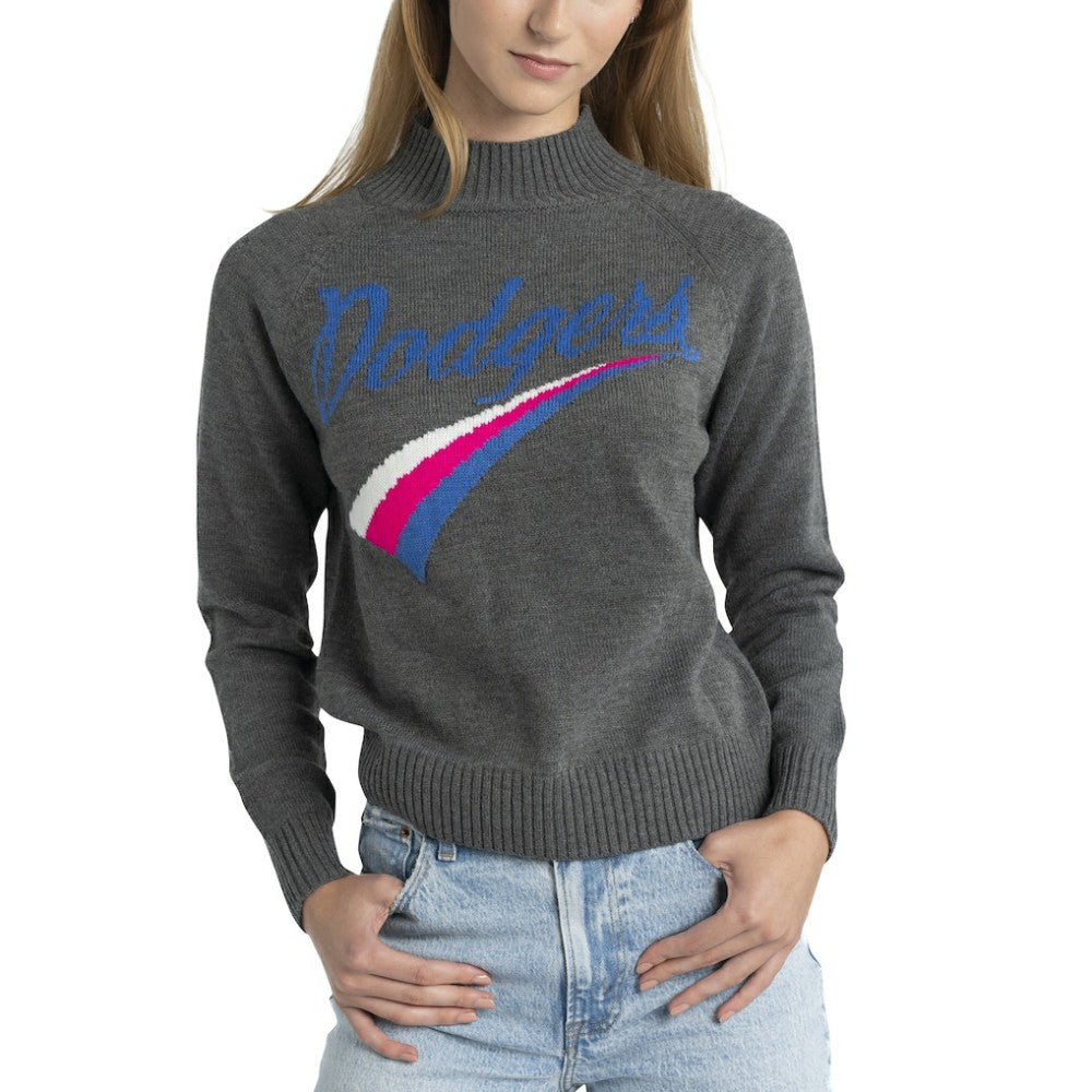 Los Angeles Dodgers Lusso Women's Serena Raglan Pullover Sweater Gray