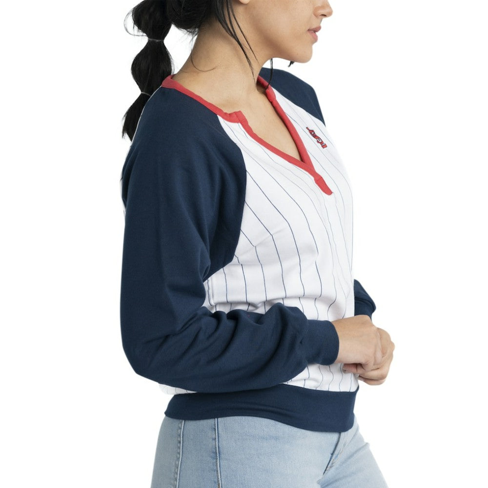 St. Louis Cardinals Lusso Women's Mack Fleece V-Neck Pullover Top White/Navy