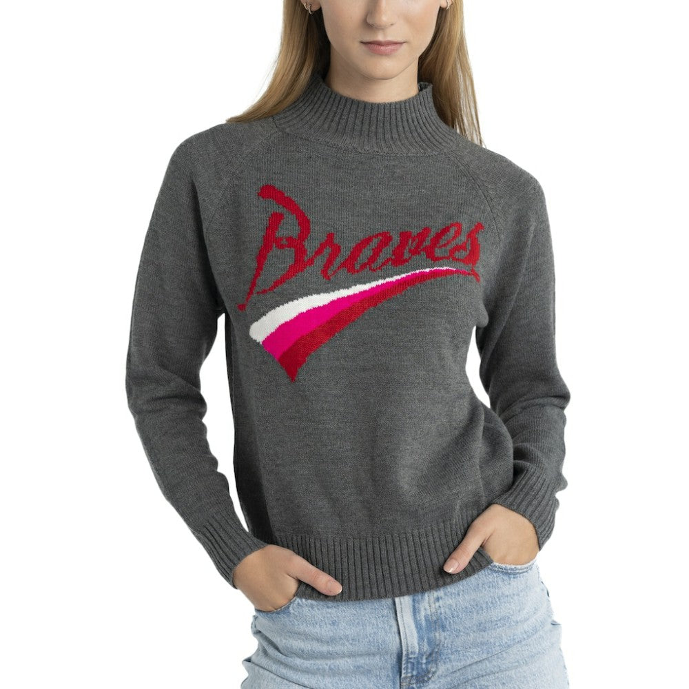 Atlanta Braves Lusso Women's Serena Raglan Pullover Sweater Gray