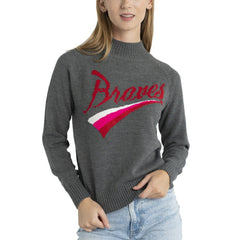 Atlanta Braves Lusso Women's Serena Raglan Pullover Sweater Gray
