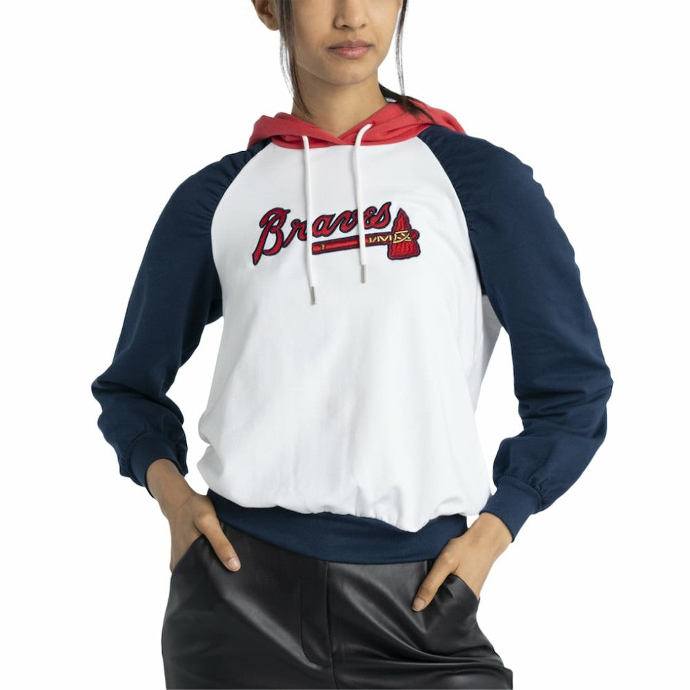 Atlanta Braves Lusso Women's Marlowe Tri-Blend Raglan Pullover Hoodie White