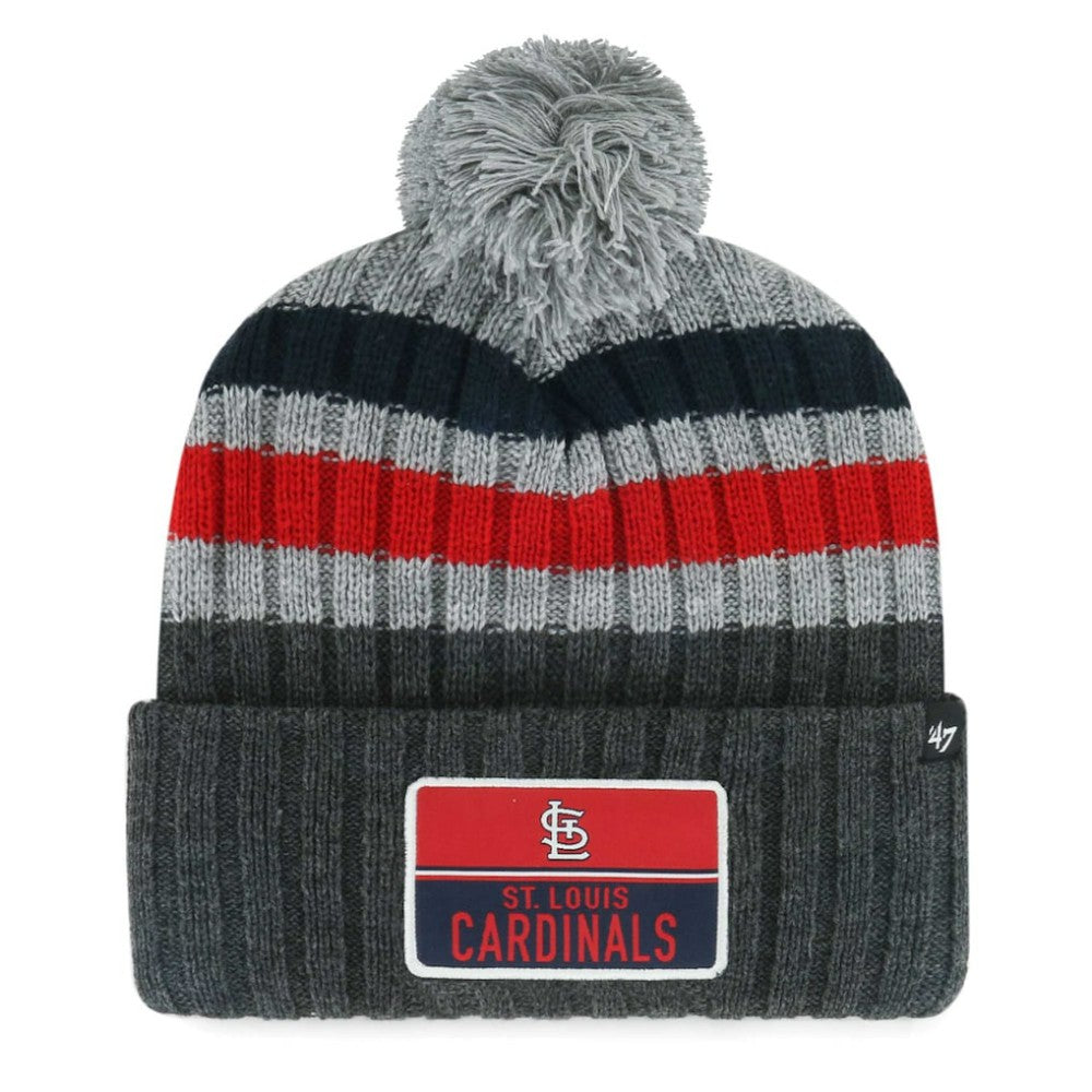 St. Louis Cardinals Stack Cuffed Knit Hat with Pom Gray | 47 brand