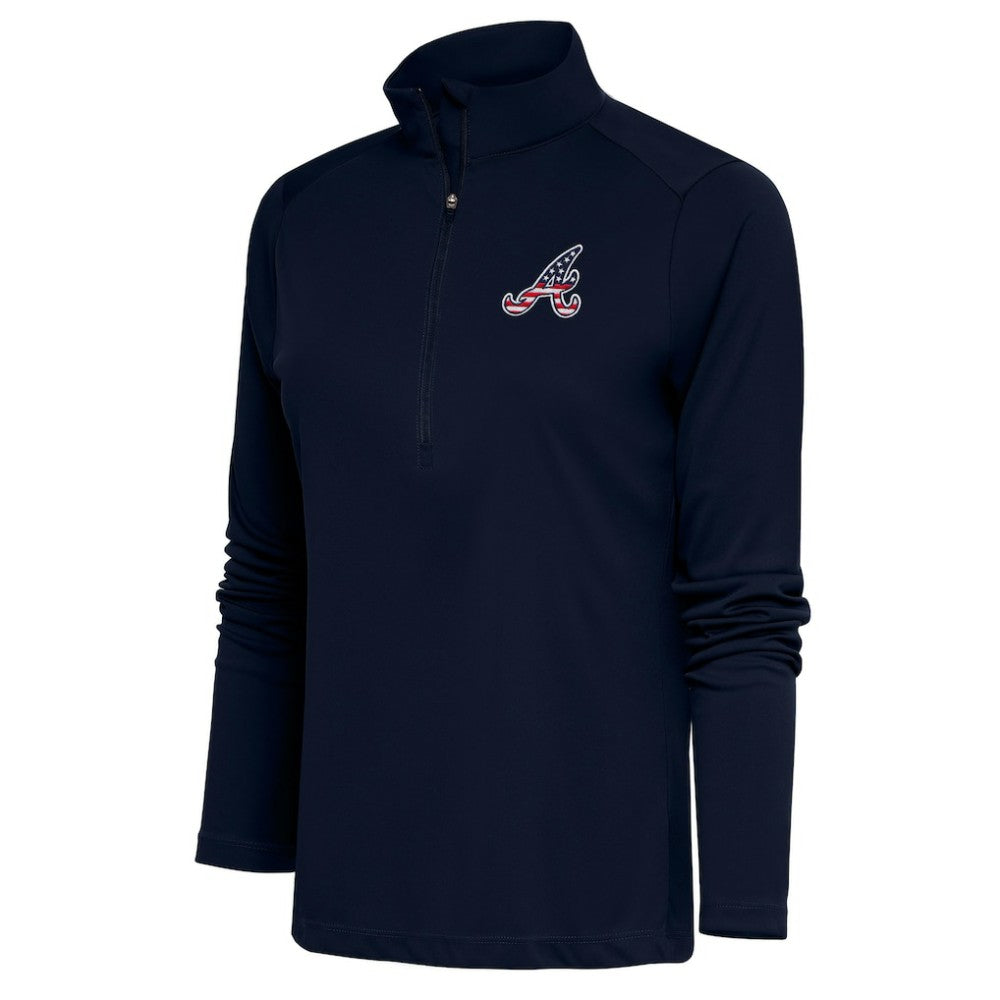 Atlanta Braves Antigua Women's Patriotic Tribute Half-Zip Pullover Top Navy