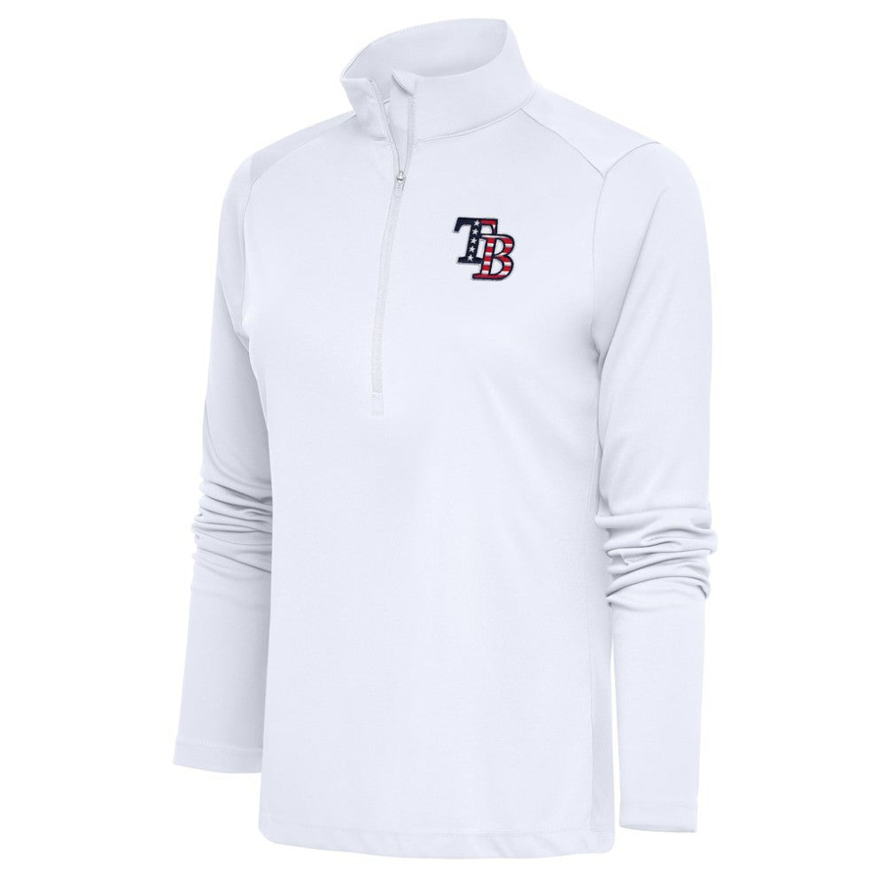 Tampa Bay Rays Antigua Women's Patriotic Tribute Half-Zip Pullover Top White